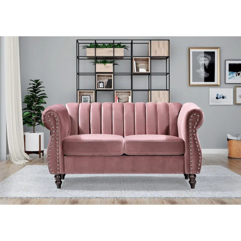 Canapé deux places Charlot Velvet Chesterfield à accoudoirs roulés