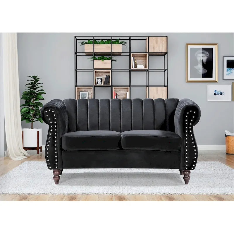 Canapé deux places Charlot Velvet Chesterfield à accoudoirs roulés