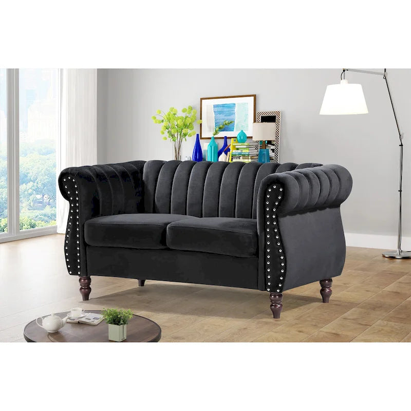 Canapé deux places Charlot Velvet Chesterfield à accoudoirs roulés