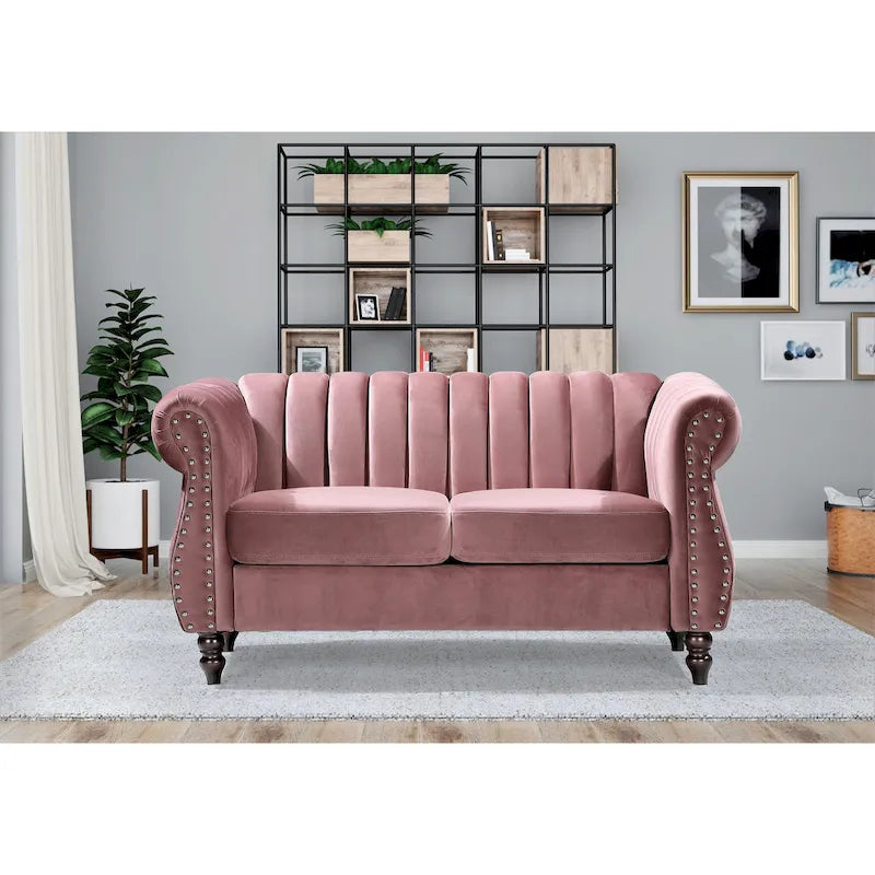 Canapé deux places Charlot Velvet Chesterfield à accoudoirs roulés