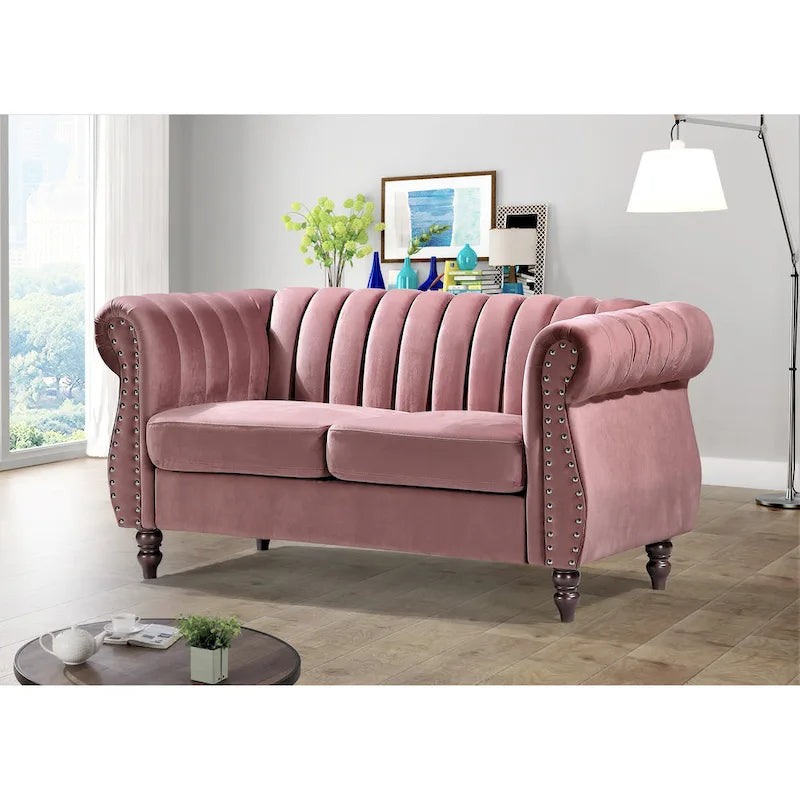 Canapé deux places Charlot Velvet Chesterfield à accoudoirs roulés