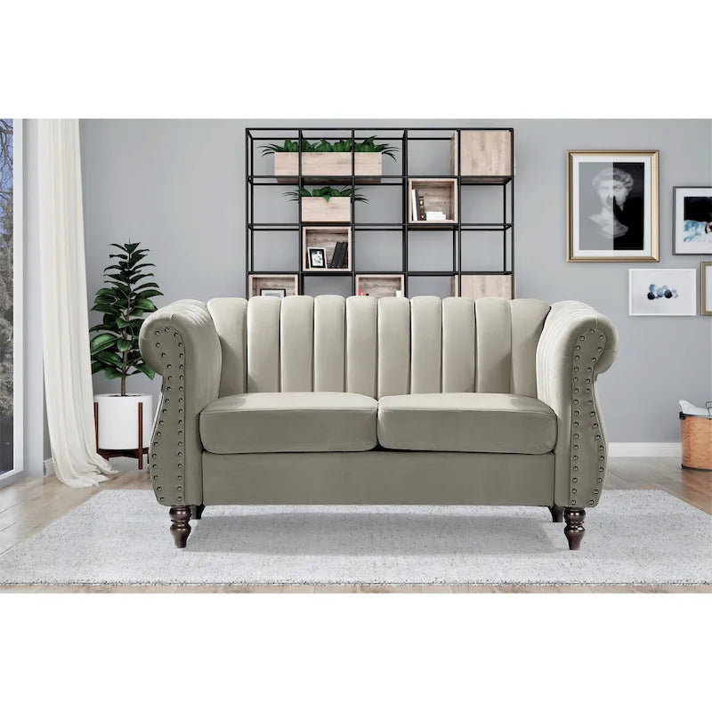 Canapé deux places Charlot Velvet Chesterfield à accoudoirs roulés