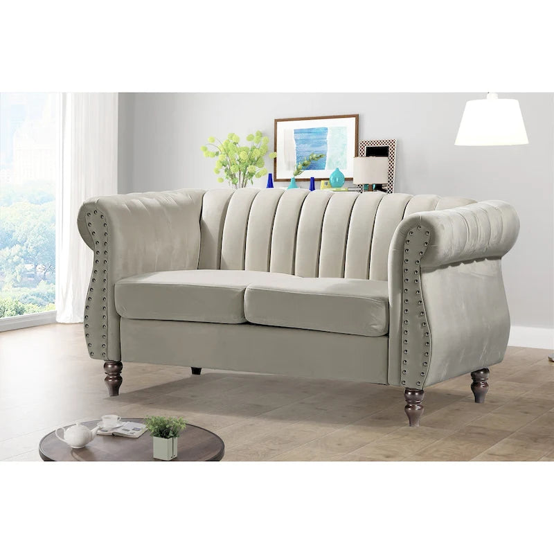 Canapé deux places Charlot Velvet Chesterfield à accoudoirs roulés