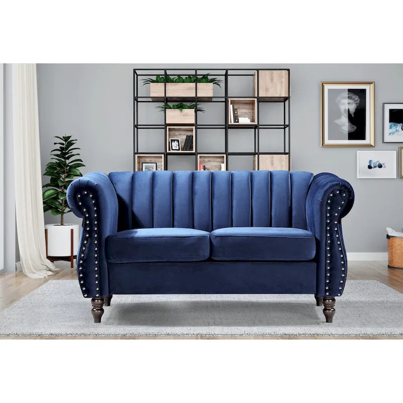 Canapé deux places Charlot Velvet Chesterfield à accoudoirs roulés