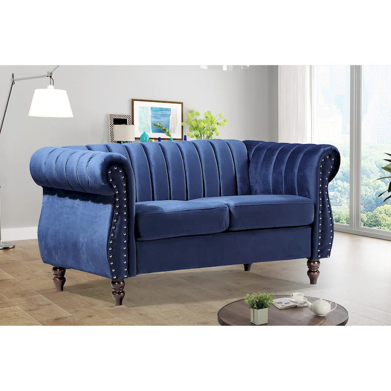 Canapé deux places Charlot Velvet Chesterfield à accoudoirs roulés