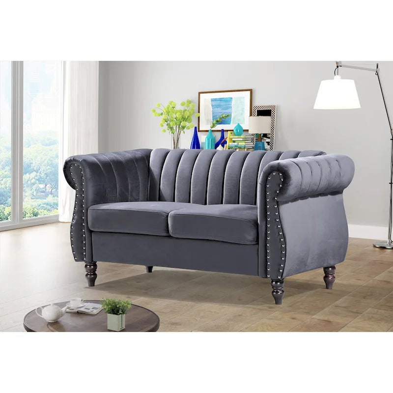 Canapé deux places Charlot Velvet Chesterfield à accoudoirs roulés
