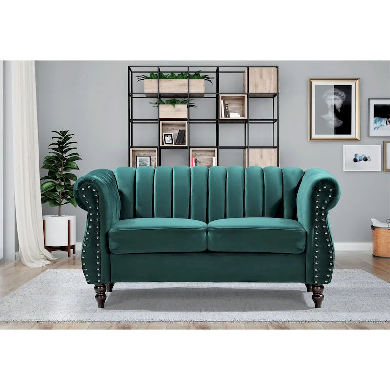 Canapé deux places Charlot Velvet Chesterfield à accoudoirs roulés