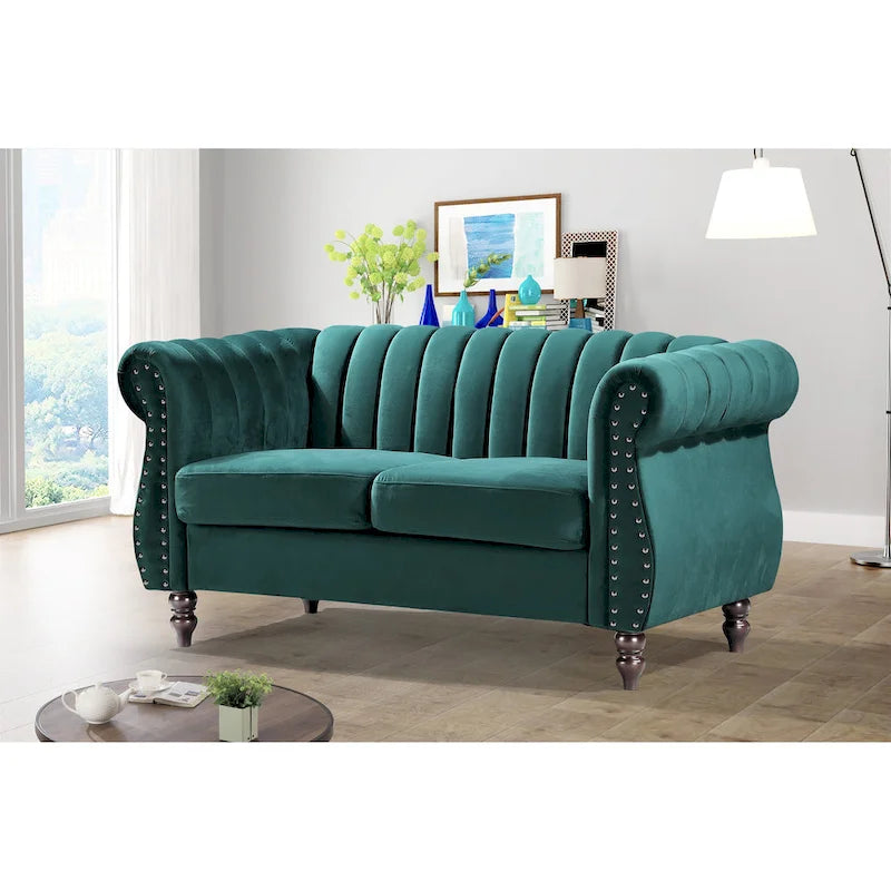 Canapé deux places Charlot Velvet Chesterfield à accoudoirs roulés