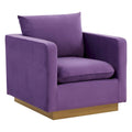 Canapé une place moderne en velours Nervo, fauteuil d'appoint avec base carrée en acier inoxydable doré pour salon et chambre - 32,67