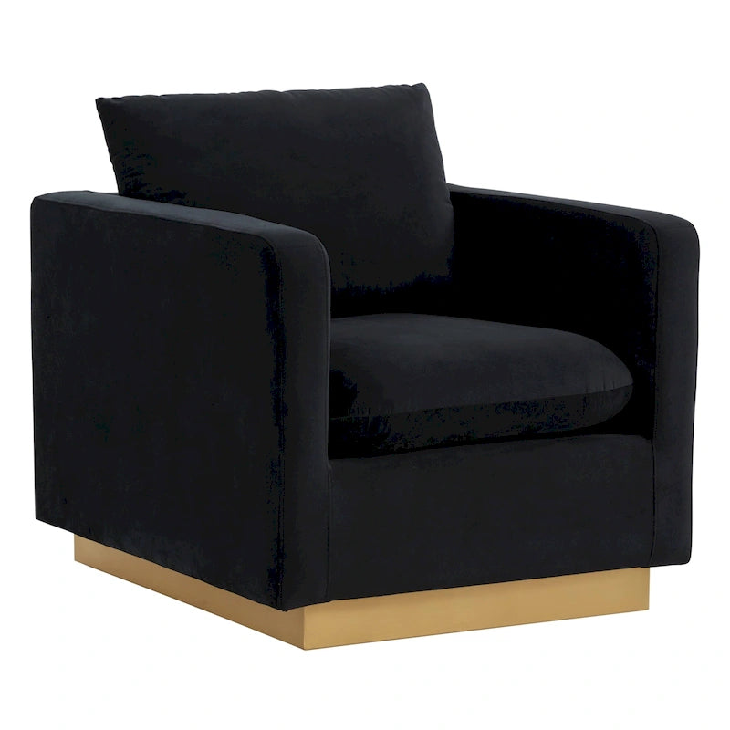 Canapé une place moderne en velours Nervo, fauteuil d'appoint avec base carrée en acier inoxydable doré pour salon et chambre - 32,67