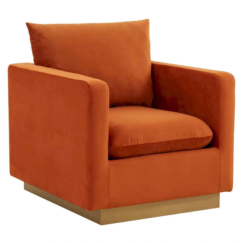 Canapé une place moderne en velours Nervo, fauteuil d'appoint avec base carrée en acier inoxydable doré pour salon et chambre - 32,67