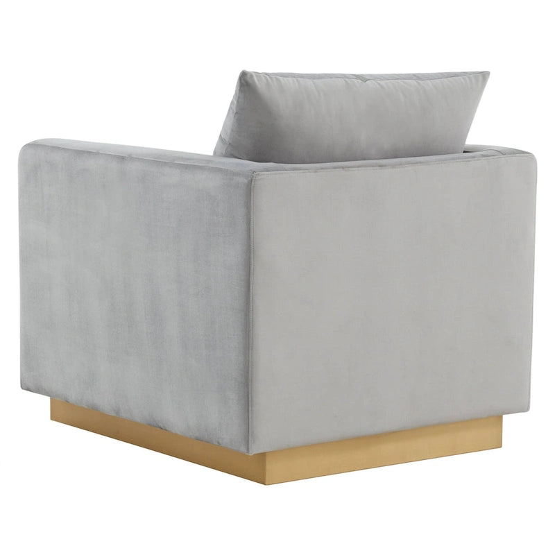 Canapé une place moderne en velours Nervo, fauteuil d'appoint avec base carrée en acier inoxydable doré pour salon et chambre - 32,67