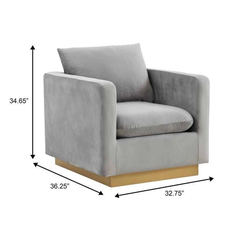 Canapé une place moderne en velours Nervo, fauteuil d'appoint avec base carrée en acier inoxydable doré pour salon et chambre - 32,67