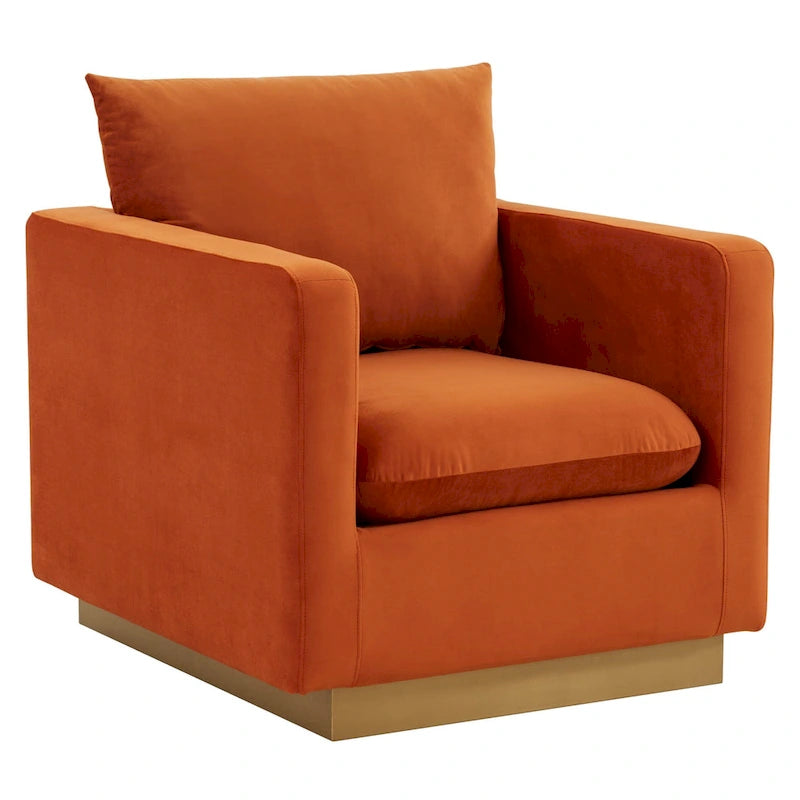 Canapé une place moderne en velours Nervo, fauteuil d'appoint avec base carrée en acier inoxydable doré pour salon et chambre - 32,67