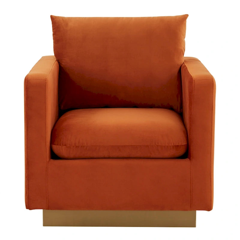 Canapé une place moderne en velours Nervo, fauteuil d'appoint avec base carrée en acier inoxydable doré pour salon et chambre - 32,67