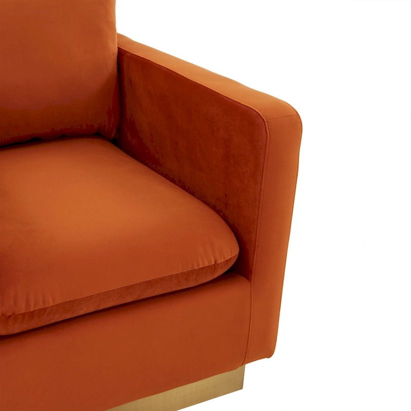 Canapé une place moderne en velours Nervo, fauteuil d'appoint avec base carrée en acier inoxydable doré pour salon et chambre - 32,67