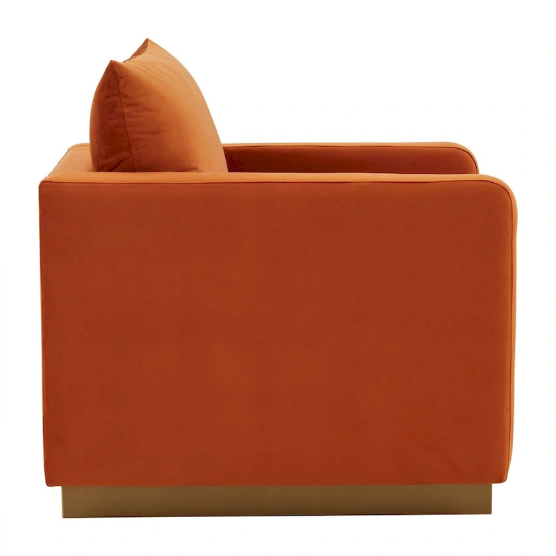 Canapé une place moderne en velours Nervo, fauteuil d'appoint avec base carrée en acier inoxydable doré pour salon et chambre - 32,67