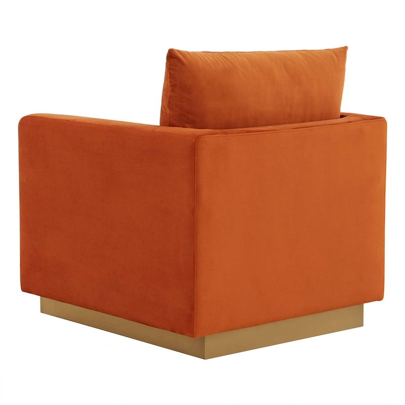 Canapé une place moderne en velours Nervo, fauteuil d'appoint avec base carrée en acier inoxydable doré pour salon et chambre - 32,67