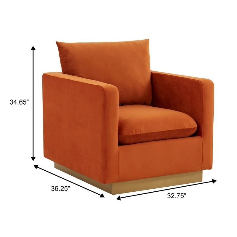 Canapé une place moderne en velours Nervo, fauteuil d'appoint avec base carrée en acier inoxydable doré pour salon et chambre - 32,67