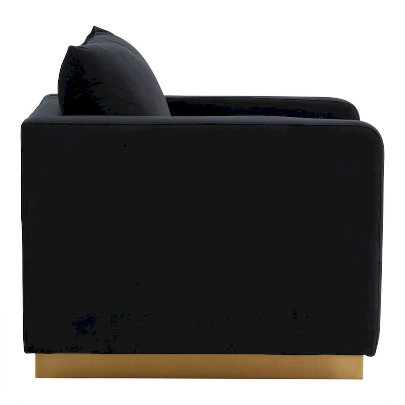 Canapé une place moderne en velours Nervo, fauteuil d'appoint avec base carrée en acier inoxydable doré pour salon et chambre - 32,67
