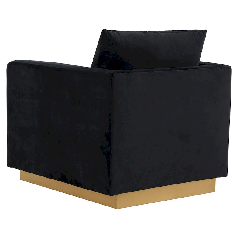 Canapé une place moderne en velours Nervo, fauteuil d'appoint avec base carrée en acier inoxydable doré pour salon et chambre - 32,67