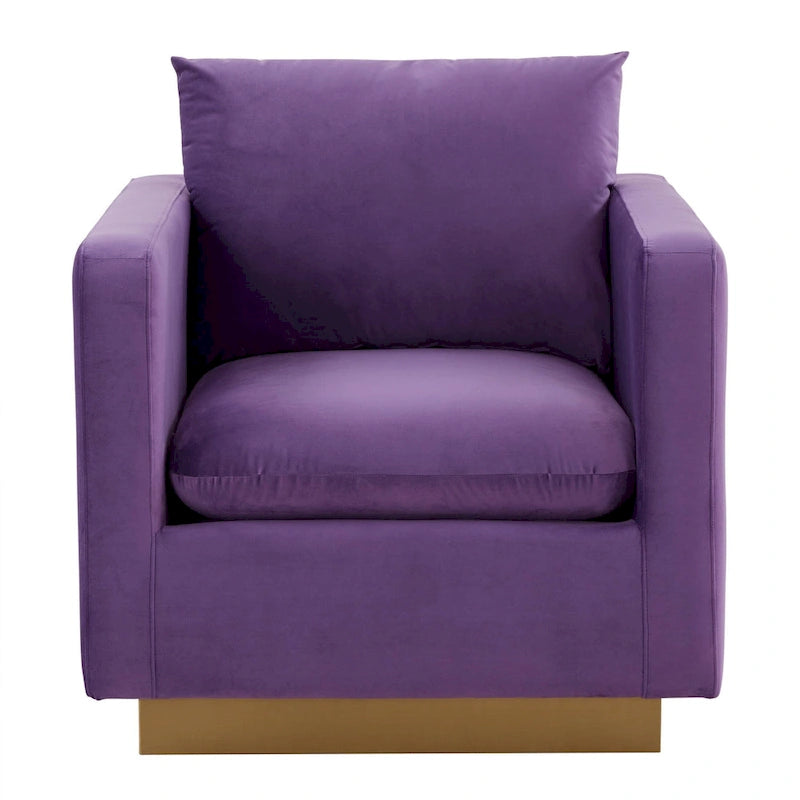 Canapé une place moderne en velours Nervo, fauteuil d'appoint avec base carrée en acier inoxydable doré pour salon et chambre - 32,67