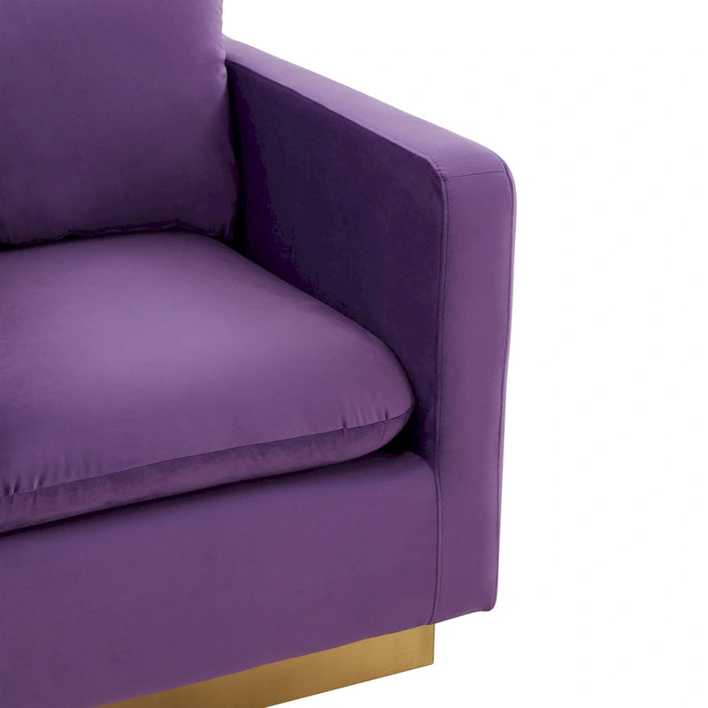 Canapé une place moderne en velours Nervo, fauteuil d'appoint avec base carrée en acier inoxydable doré pour salon et chambre - 32,67