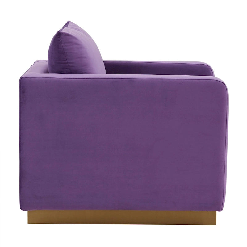 Canapé une place moderne en velours Nervo, fauteuil d'appoint avec base carrée en acier inoxydable doré pour salon et chambre - 32,67