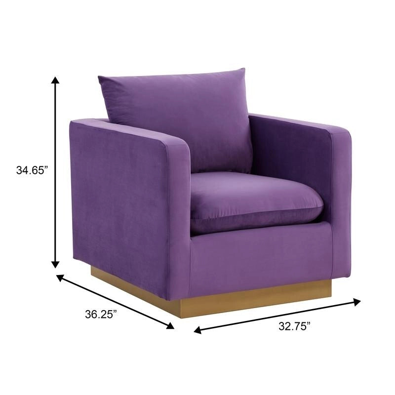 Canapé une place moderne en velours Nervo, fauteuil d'appoint avec base carrée en acier inoxydable doré pour salon et chambre - 32,67