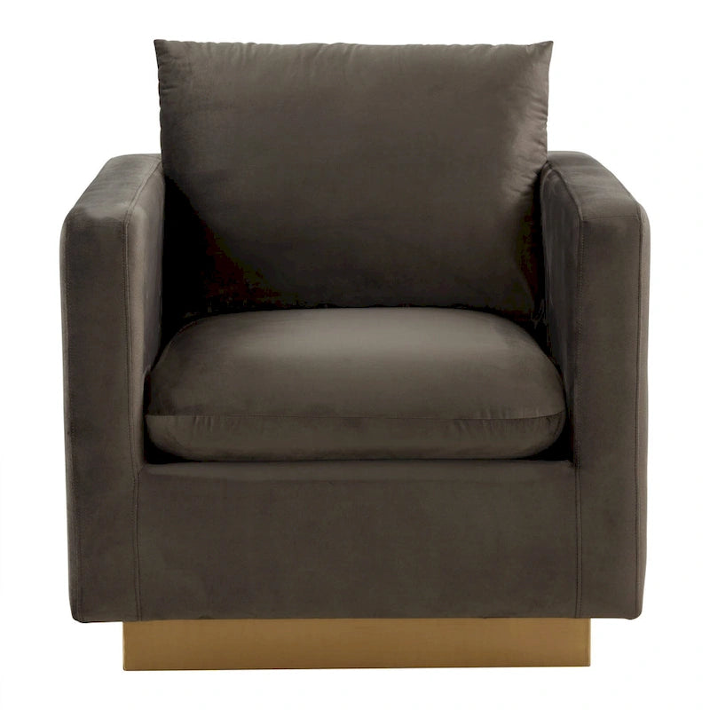 Canapé une place moderne en velours Nervo, fauteuil d'appoint avec base carrée en acier inoxydable doré pour salon et chambre - 32,67