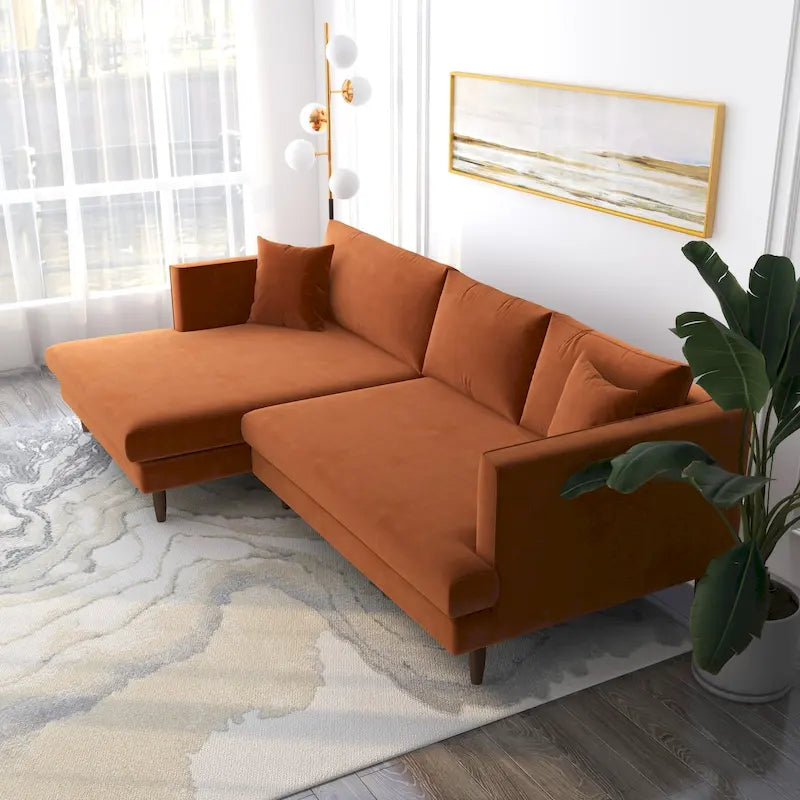 Canapé d'angle Diana en velours à dossier capitonné, style moderne du milieu du siècle