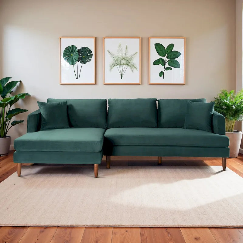 Canapé d'angle Diana en velours à dossier capitonné, style moderne du milieu du siècle