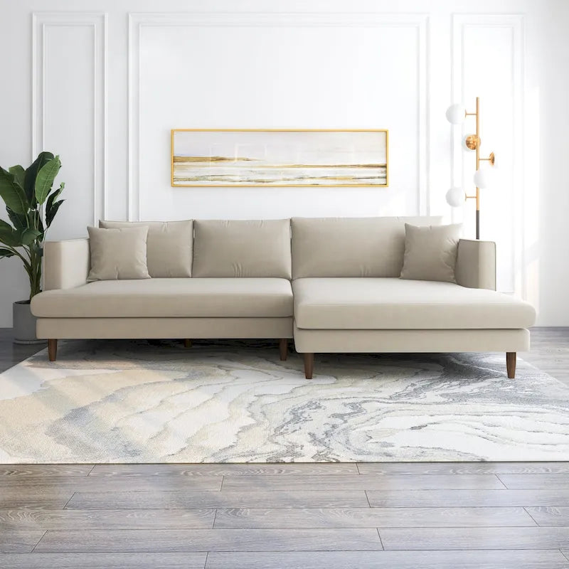 Canapé d'angle Diana en velours à dossier capitonné, style moderne du milieu du siècle