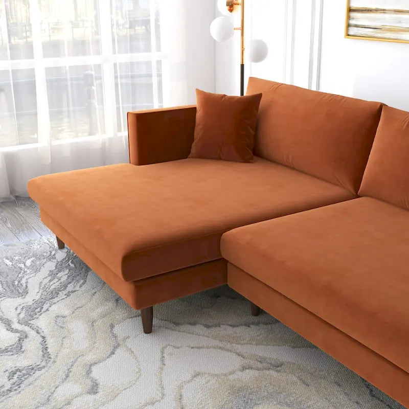 Canapé d'angle Diana en velours à dossier capitonné, style moderne du milieu du siècle