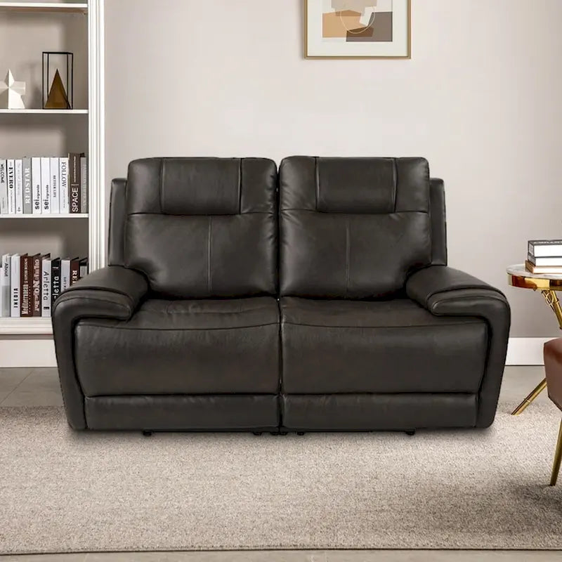 Canapé inclinable électrique deux places en cuir avec port USB, appui-tête réglable et soutien lombaire réglable - Non disponible