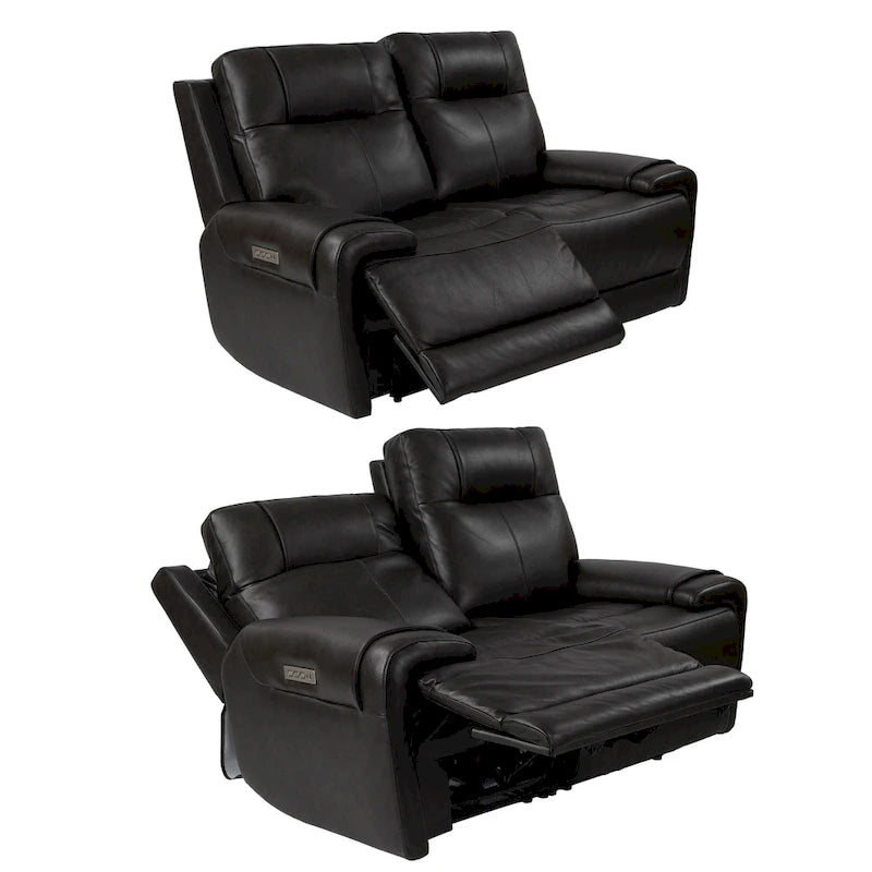 Canapé inclinable électrique deux places en cuir avec port USB, appui-tête réglable et soutien lombaire réglable - Non disponible