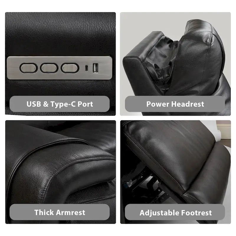 Canapé inclinable électrique deux places en cuir avec port USB, appui-tête réglable et soutien lombaire réglable - Non disponible