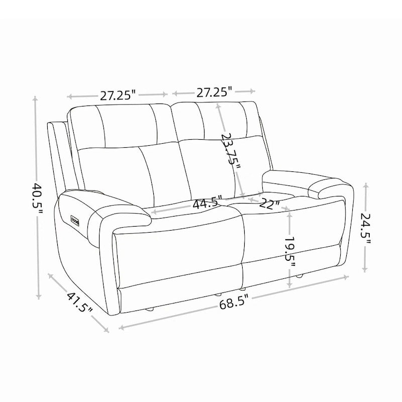 Canapé inclinable électrique deux places en cuir avec port USB, appui-tête réglable et soutien lombaire réglable - Non disponible