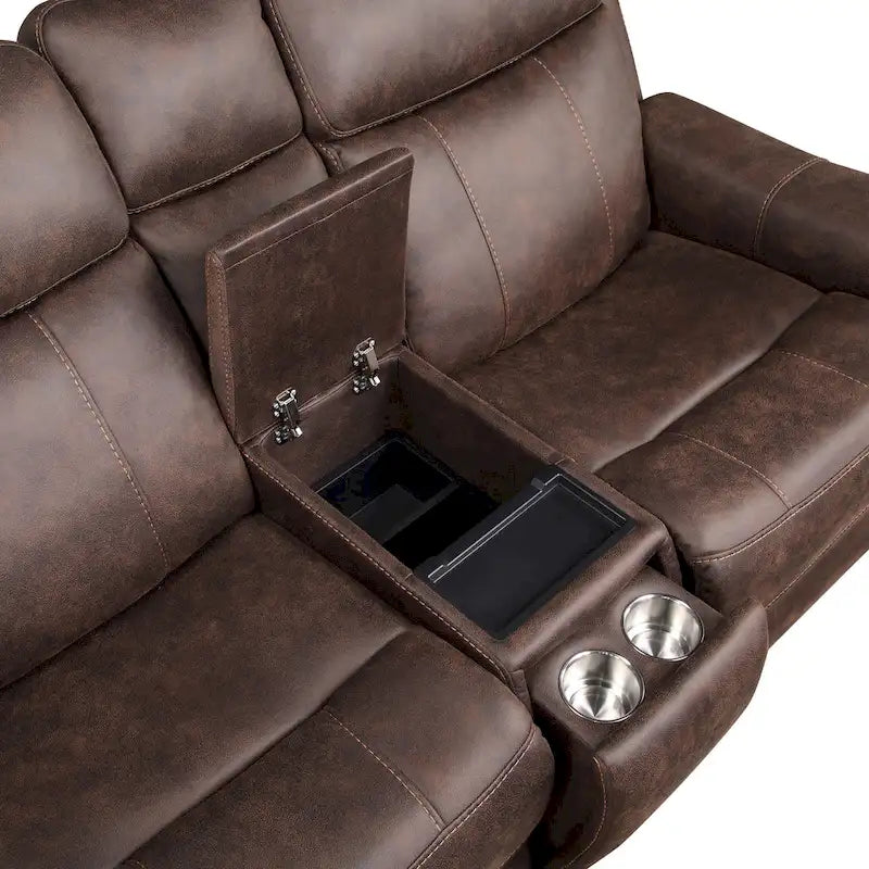 Canapé deux places inclinable électrique Steve Silver en similicuir avec console