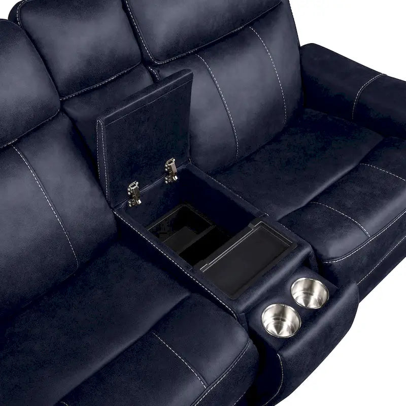 Canapé deux places inclinable électrique Steve Silver en similicuir avec console
