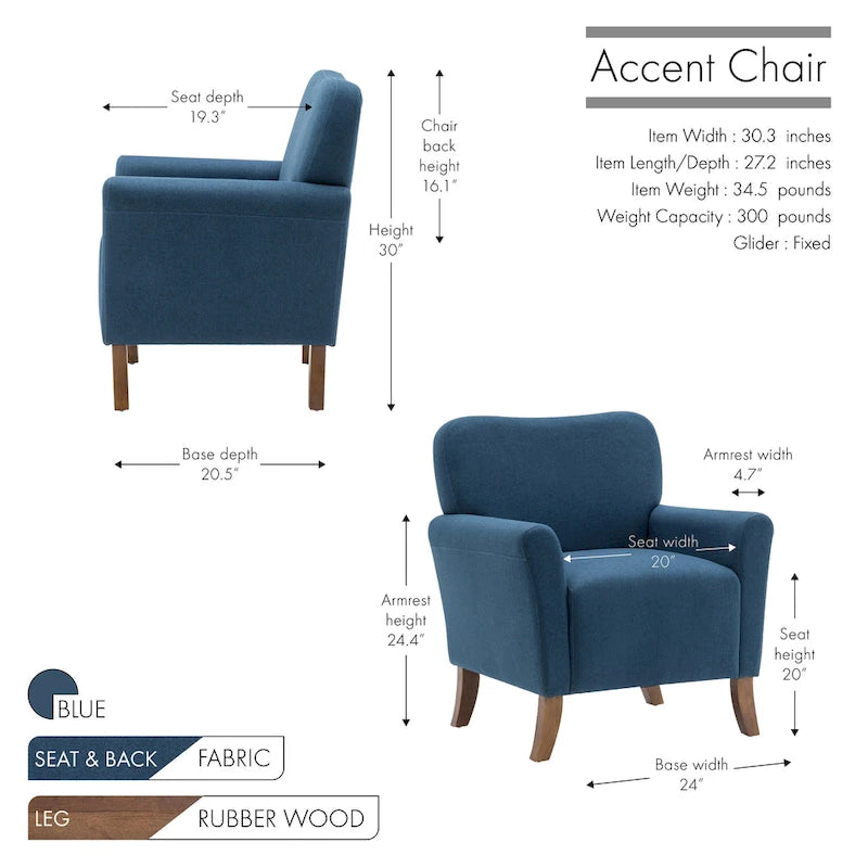Fauteuil d'appoint Porthos Home Inia, tissu, accoudoirs évasés, pieds en bois
