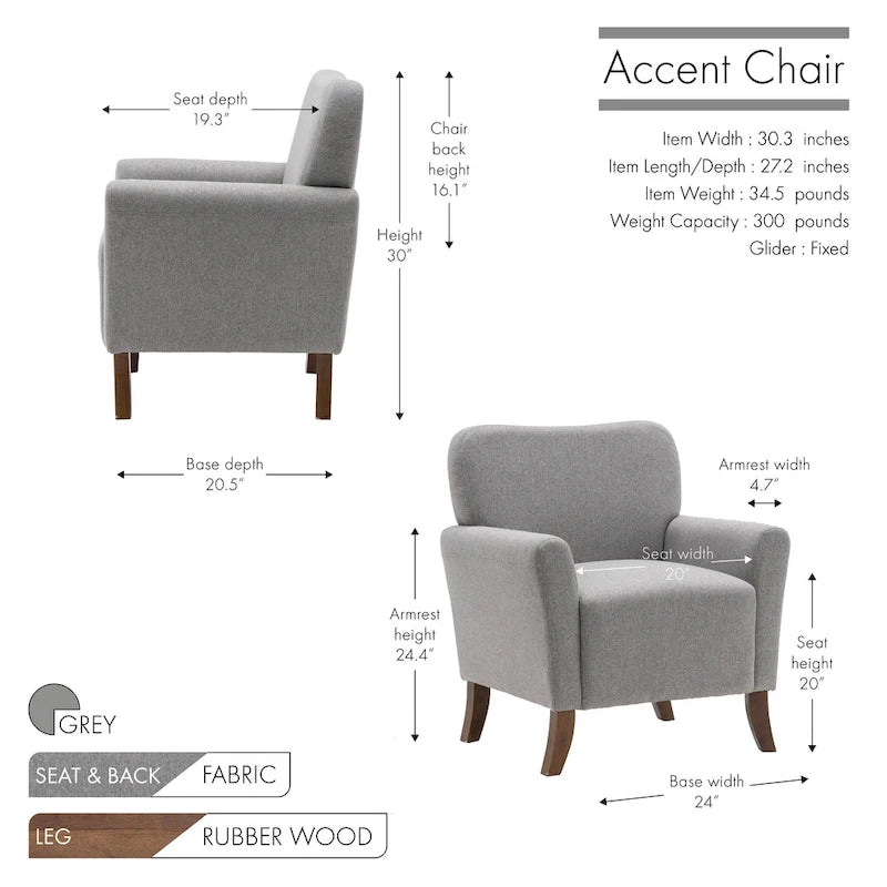 Fauteuil d'appoint Porthos Home Inia, tissu, accoudoirs évasés, pieds en bois