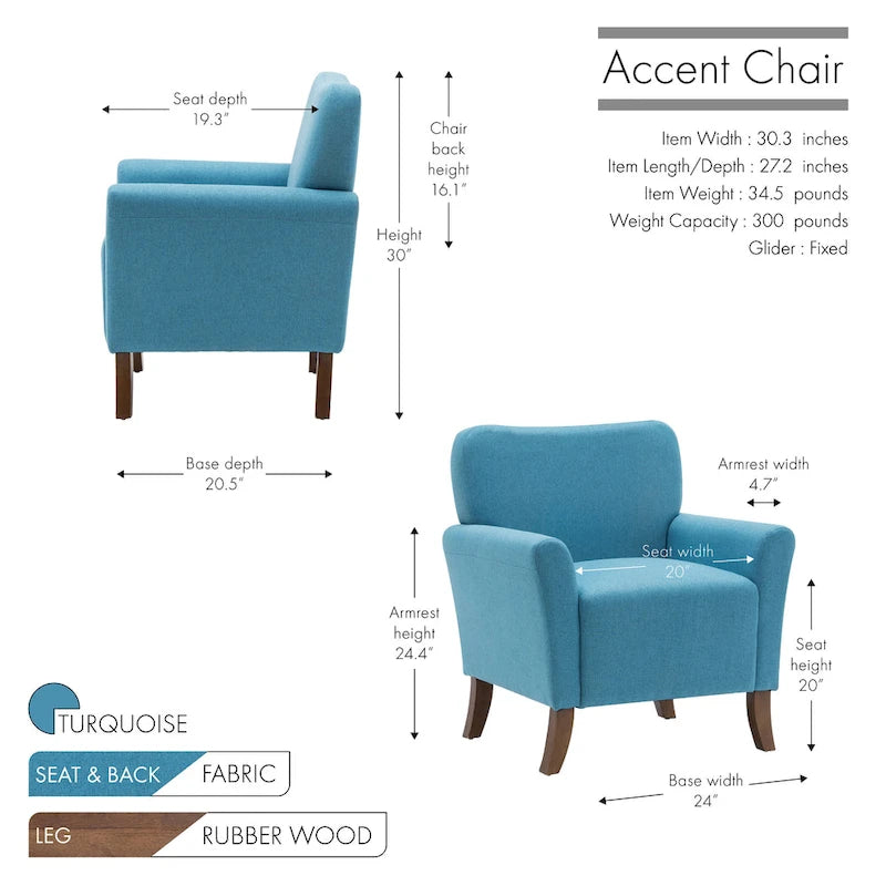 Fauteuil d'appoint Porthos Home Inia, tissu, accoudoirs évasés, pieds en bois