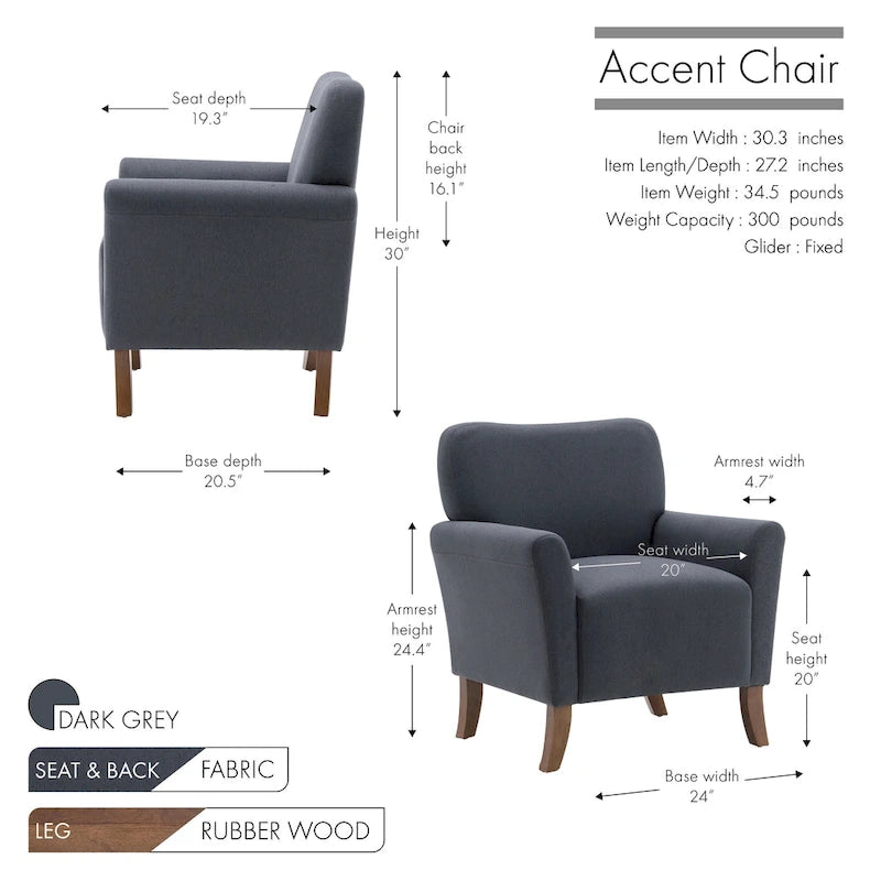 Fauteuil d'appoint Porthos Home Inia, tissu, accoudoirs évasés, pieds en bois