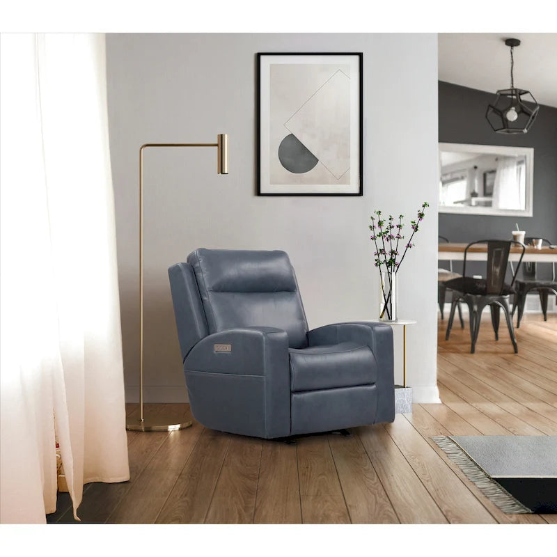 Fauteuil inclinable électrique en cuir pleine fleur de 94 cm de large, avec fonction bascule et port de chargement USB, idéal pour le home cinéma.