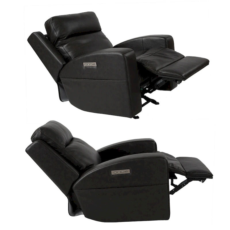 Fauteuil inclinable électrique en cuir pleine fleur de 94 cm de large, avec fonction bascule et port de chargement USB, idéal pour le home cinéma.