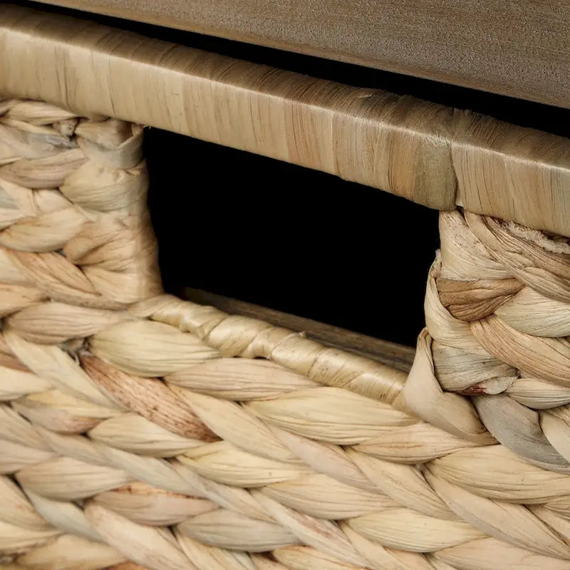 Banc de rangement rustique avec 3 tiroirs et 3 paniers en rotin, banc à chaussures pour salon, entrée