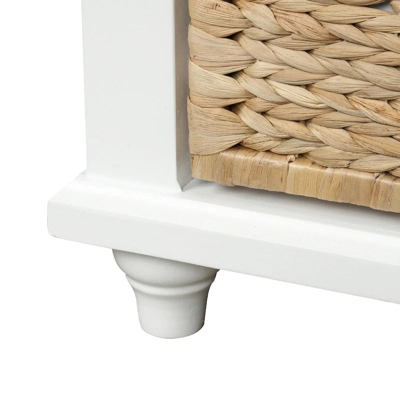 Banc de rangement rustique avec 3 tiroirs et 3 paniers en rotin, banc à chaussures pour salon, entrée