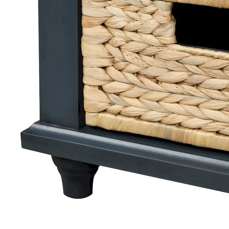 Banc de rangement rustique avec 3 tiroirs et 3 paniers en rotin, banc à chaussures pour salon, entrée