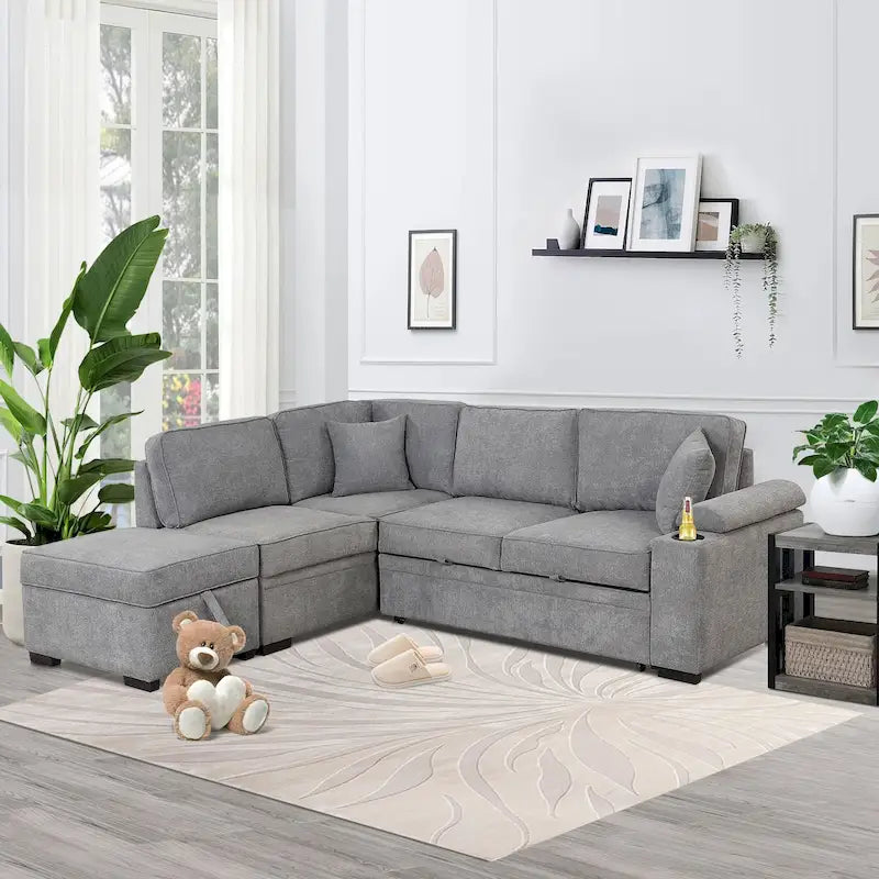 Canapé-lit gigogne 2 en 1 de 87,4 cm avec pouf de rangement